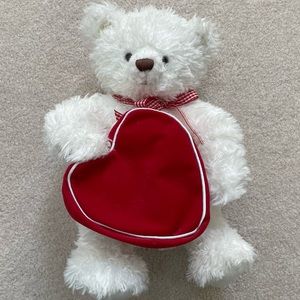Hallmark White Teddy Bear with Heart Shaped Zip Bag - Stuffed Animal NWOT